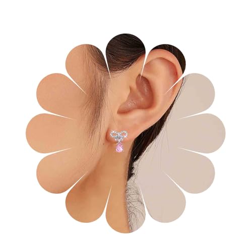Inilbran Boho Strass Ohrringe Silber Kristall Bogen Ohrringe Vintage Rosa Kristall Ohrringe Bling Cz Gepflastert Bogen Knoten Ohrringe Schmuck Für Frauen Und Mädchen von Inilbran
