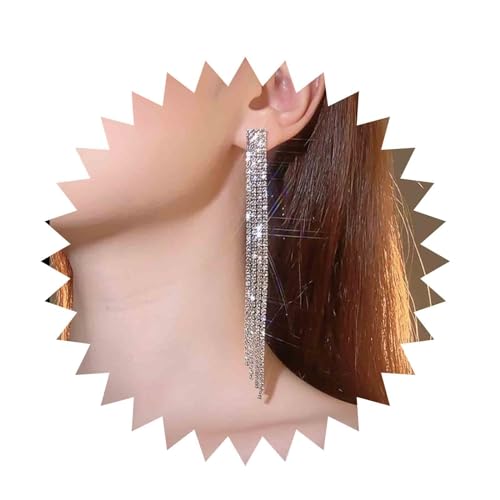 Inilbran Boho Strass Ohrringe Silber Lange Kristall Kette Ohrringe Lange Kette Quaste Ohrringe Vintage Cz Quasten Kette Ohrringe Hochzeit Kronleuchter Baumeln Ohrringe Schmuck Für Frauen Und Mädchen von Inilbran