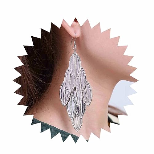 Inilbran Boho Strukturierte Blatt Ohrringe Vintage Filigrane Blatt Ohrringe Silber Stammes-Cluster Blatt Tropfen Ohrringe Super Leichte Blatt Ohrringe Schmuck Für Frauen Und Mädchen von Inilbran