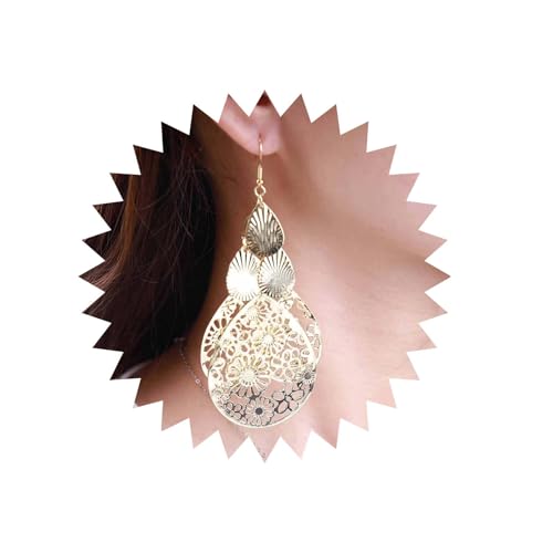 Inilbran Boho Teardrop Dangle Drop Ohrringe Vintage Filigrane Wassertropfen Ohrringe Stammes-Kronleuchter Aussage Ohrringe Gold Hohl Geschnitzt Ohrringe Schmuck Für Frauen Und Mädchen von Inilbran