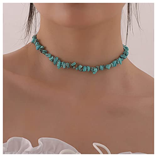 Inilbran Boho Türkis Halsband Halskette Blau Türkis Halskette Halsband Vintage Unregelmäßige Türkis Halskette Kette Türkis Stein HalsketteKette Schmuck für Frauen und Mädchen von Inilbran