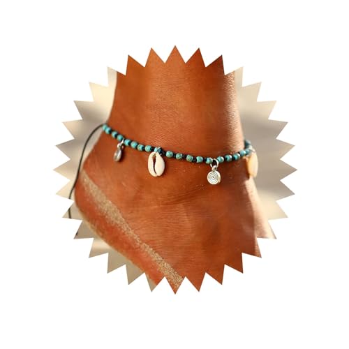 Inilbran Boho Türkis Perle Knöchel Armband Silber Münze Anhänger Fußkettchen Armband Vintage Cowrie Kette Fußkettchen Türkis Geflochtenes Seil Fußkettchen Fußkette Schmuck Für Frauen Und Mädchen von Inilbran