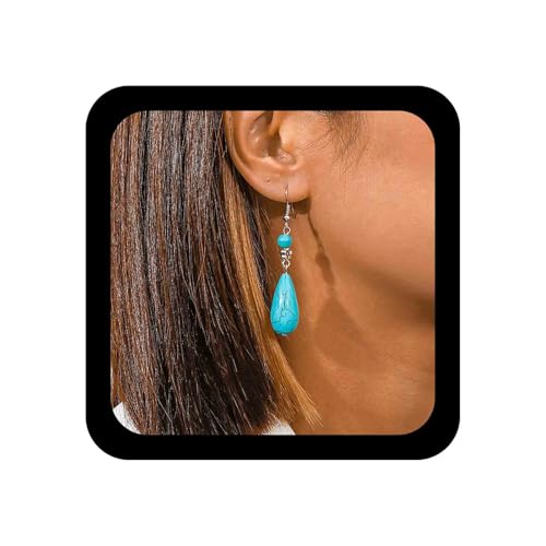 Inilbran Boho Wassertropfen Ohrringe - Vintage Perle Baumeln Lange Träne Ohrringe in Blau und Türkis - Schmuck für Frauen und Mädchen als Geschenk von Inilbran