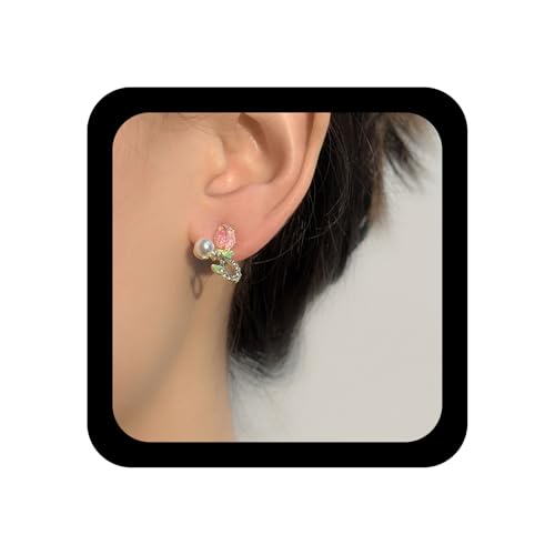 Inilbran Boho Tulpe Blume Perle Ohrringe Vintage Tulpe Ohrstecker Ohrringe Winzige Blume Niedlich Ohrring Kristall Perle Charme Ohrring Für Frauen von Inilbran