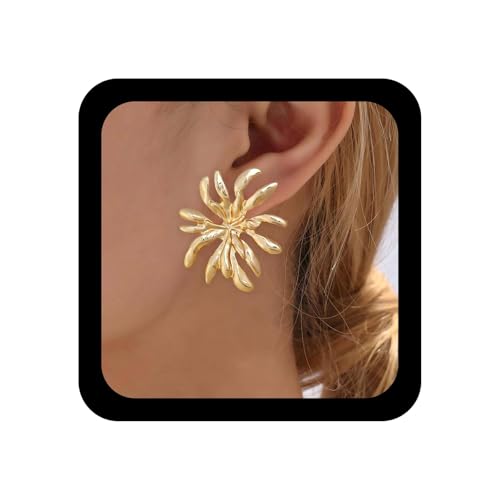 Inilbran Boho Übergroße Sonnenblume Ohrringe Vintage Blume Floral Ohrringe Gold Metall Chrysantheme Ohrring Personalisierte Lilie Blütenblatt Ohrstecker Schmuck Für Frauen von Inilbran