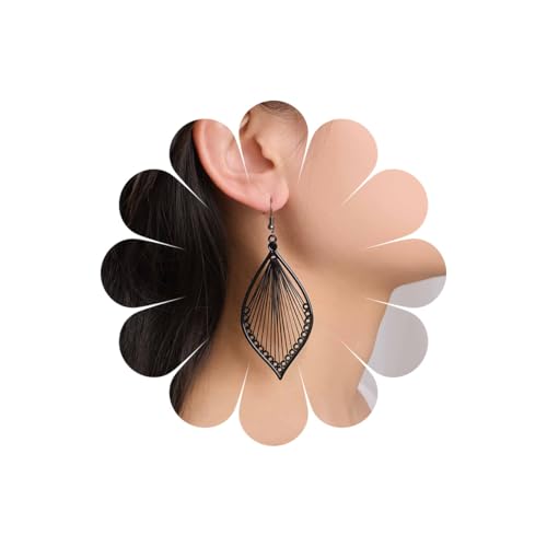 Inilbran Boho Übertrieben Blatt Baumeln Ohrringe Vintage Hohlen Blatt Ohrringe Schwarz Stamm Blatt Tropfen Ohrringe Große Zopf Blatt Haken Ohrringe Schmuck Für Frauen von Inilbran