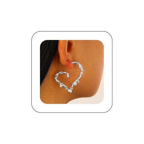Inilbran Boho Übertrieben Herz Creolen Vintage Flüssigkeit Herz Ohrringe Silber Offen Hohlen Herz Ohrringe Punk Lava Liebe Herz Ohrringe Schmuck Für Frauen von Inilbran