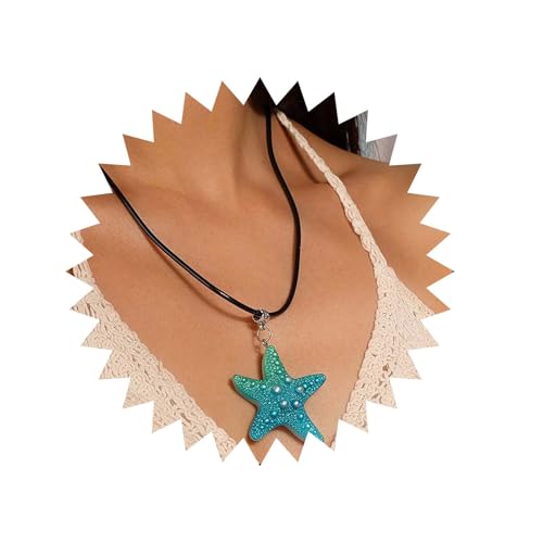 Inilbran Boho Übertrieben Stern Anhänger Halskette Vintage Großen Seestern Choker Halskette Blau Seestern Leder Halskette Punk Großen Seestern Seil Halskette Schmuck Für Frauen von Inilbran