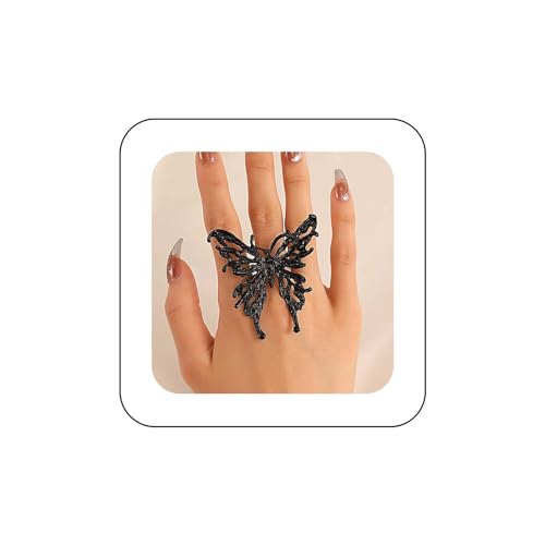 Inilbran Boho Übertriebener Schmetterlingsring Vintage Schmetterling Fingerring Schwarzer Schmetterling Wickelring Offener Ring Hohler Schmetterling Offener Knöchelring Schmuck Für Frauen Und Mädchen von Inilbran