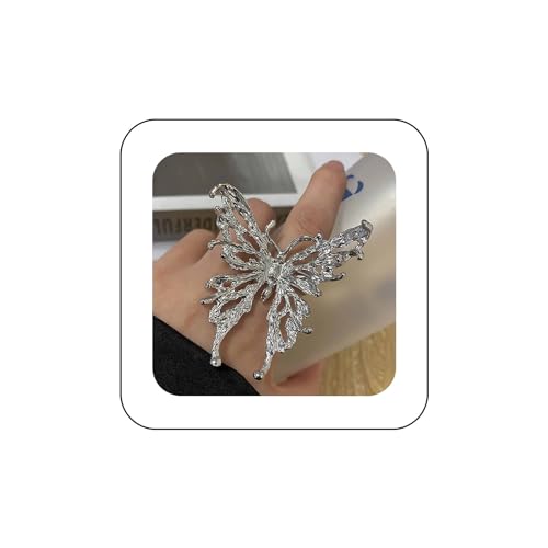 Inilbran Boho Übertriebener Schmetterlingsring Vintage Schmetterling Fingerring Silber Schmetterling Wrap Offener Ring Hohler Schmetterling Offener Knöchelring Schmuck Für Frauen Und Mädchen von Inilbran