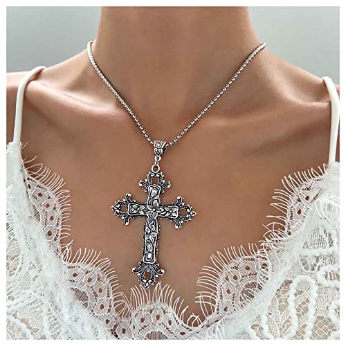 Inilbran Boho Übertriebenes Kreuz Choker Halskette Vintage Großes Kreuz Anhänger Halskette Punk Großes Kreuz Halskette Gothic Religiöse Christliche Halskette Kettenschmuck Für Frauen Und Mädchen von Inilbran