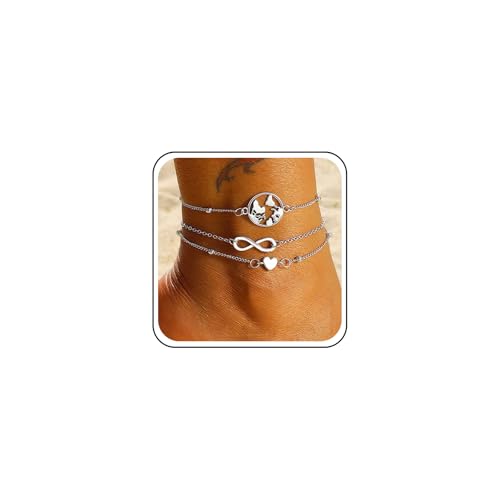 Inilbran Boho Unendlichkeit Knöchel Armband Glücklich 8 Fußkettchen Armband Geschichtet Liebe Herz Kette Fußkettchen Silber Weltkarte Kreis Fußkettchen Fußkette Schmuck Für Frauen Und Mädchen 3pc von Inilbran
