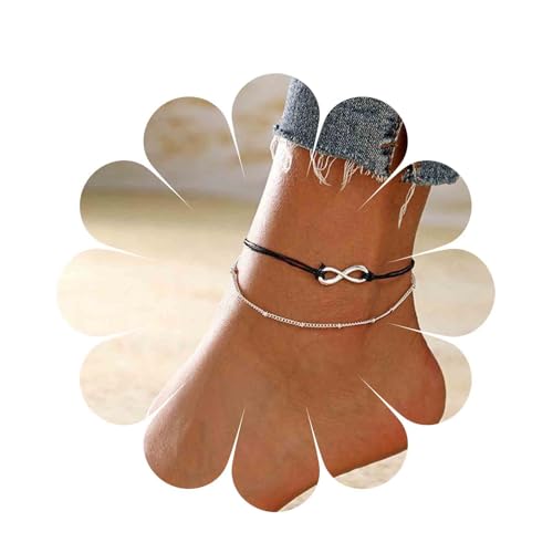 Inilbran Boho Unendlichkeit Knöchel Armband Glückszahl 8 Fußkettchen Armband Geschichtet Seil Schnur Kette Fußkettchen Gold Perle Satellit Fußkettchen Fußkette Schmuck Für Frauen Und Mädchen von Inilbran