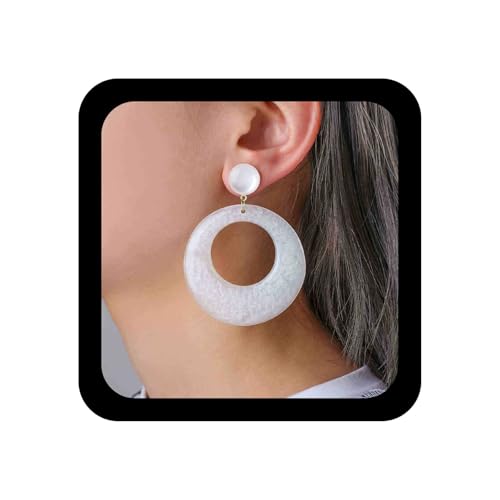Inilbran Boho Weiß Acryl Kreis Ohrringe Vintage Großen Kreis Baumeln Ohrringe Weiß Hohl Runde Tropfen Ohrringen Personalisierte Harz Runde Ohrstecker Schmuck Für Frauen von Inilbran