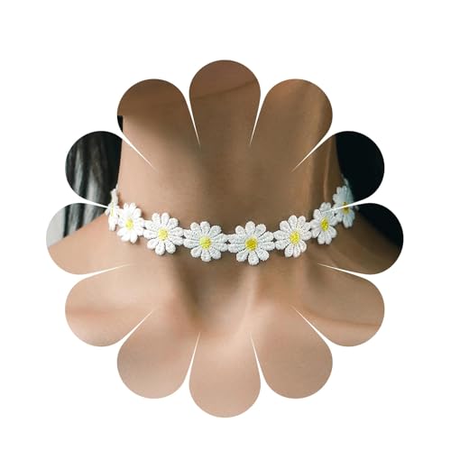 Inilbran Boho Weißer Spitze Choker Halskette Vintage Gänseblümchen Blume Samt Halskette Weiß Gänseblümchen Spitze Kragen Halskette Gänseblümchen Samtband Halskette Schmuck Für Frauen Und Mädchen von Inilbran