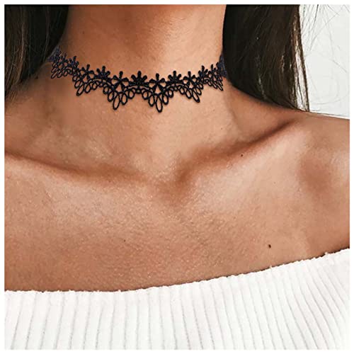 Inilbran Choker Halskette aus Boho Spitze schwarzes Gänseblümchen Choker Halskette Gothic Spitzenkragen Vintage Spitze Schlüsselbein Halskette Retro Halskette der 90er Jahre Schmuck für Frauen von Inilbran