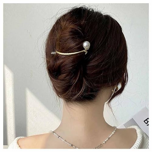 Inilbran Französische Große Perlenhaarspange Vintage Perlenclip Haarnadel Gold Froschschnalle Haarspangen Einfach Hinterkopfbogen Greifen Haarspangen Dekoratives Haarzubehör Für Frauen Kopfschmuck von Inilbran