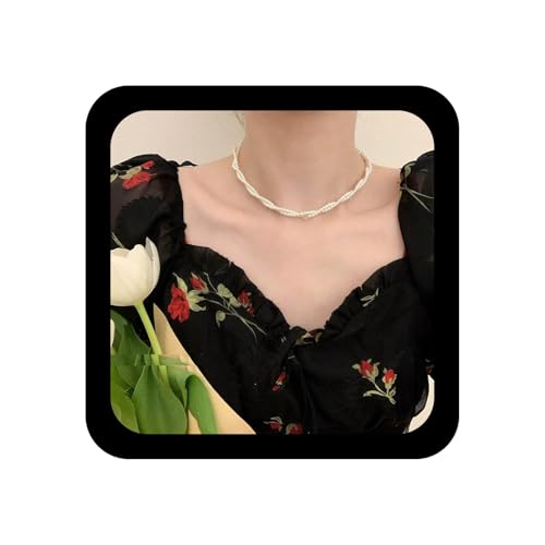 Inilbran Geschichtet Perle Choker Verdreht Perlenkette Halskette Cluster Weiß Perlen Halskette Vintage Verdreht Weißen Kragen Schmuck Für Frauen von Inilbran