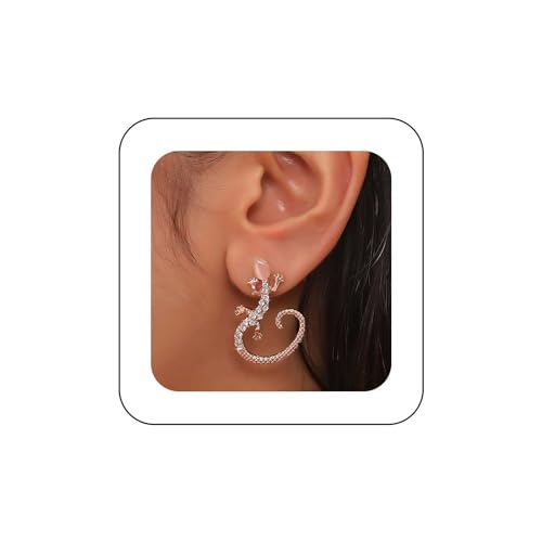 Inilbran Gothic Gecko Ohr Climber Ohrring Gold Strass Gecko Ohr Clip Auf Ohrringe Kristall Gecko Wrap Manschette Ohrstecker Ohrringe Vintage Gecko Ohr Wrap Ohrringe Für Frauen Und Teenager Mädchen von Inilbran