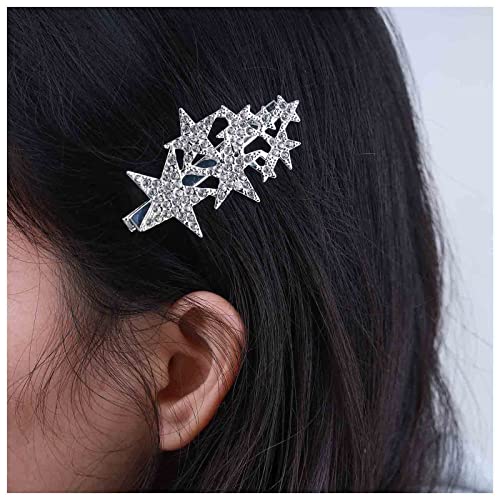 Inilbran Hochzeit Strass Stern Haarspange Barrette Vintage Kristall Stern Haarspange Silber Cz Kristall Haarspange Haarnadel Dekorative Gepflastert Cz Stern Kopf Clip Glanz Braut Haarschmuck von Inilbran