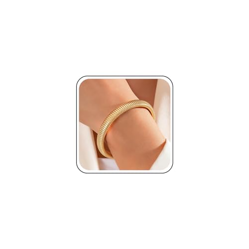 Inilbran Punk-Armband Armspange Vintage Stretch-Armband Armspange Chunky Stretch-Armband Gothic Flexible Breite Armband Armbänder Stapelbar Runde Armbänder Armspange Schmuck Für Frauen（gold） von Inilbran