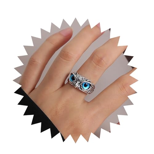 Inilbran Punk Blaues Auge Eule Ringe Vintage Böse Auge Eule Fingerringe Silber Eule Wrap Ringe Einstellbar Stapeln Ringe Halloween Aussage Ringe Schmuck Für Frauen Und Mädchen von Inilbran