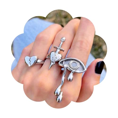 Inilbran Punk Böser Blick Fingerringe Vintage Herz Schwert Wrap Offene Ringe Silber Liebe Herz Offen Knöchel Ringe Gothic Einstellbar Stapeln Ringe Schmuck Für Frauen Und Mädchen von Inilbran