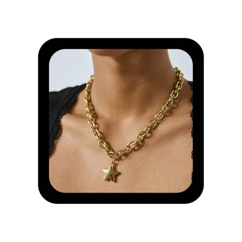 Inilbran Punk Chunky Link Kette Halskette Dicke Büroklammer Kette Halsketten Vintage Stern Anhänger Halskette Büroklammer Dicke Halsketten Für Frauen von Inilbran