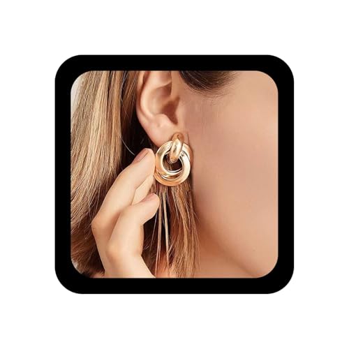 Inilbran Punk Circle Knot Ohrringe Vintage klobige Creolen Geometrie Kreis Tropfen Ohrringe Gold verdrehter Kreis Ohrringe Schmuck Für Frauen Und Mädchen von Inilbran