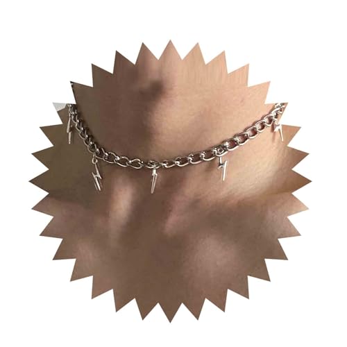 Inilbran Punk Donner Halsband Halsband Silber Blitz Halsband Halsband Vintage Donner Baumeln Halsband Kette Gothic Donner Blitz Halsband Kubanische Kette Halsband Schmuck Für Frauen Und Mädchen von Inilbran