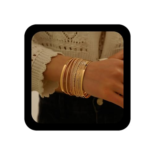 Inilbran Punk Geschichtet Armreif Armband Stapelbar Strukturierte Armband Set Bollywood Klobige Armbänder Dünnen Kreis Armreif Sammlung Outfit Schmuck Für Frauen von Inilbran