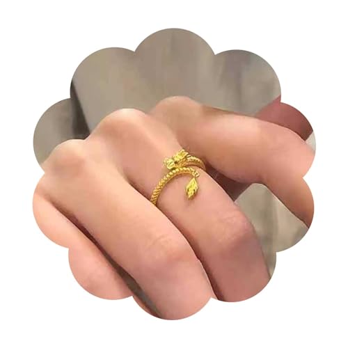 Inilbran Punk Gold Dragon Fingerring Vintage Dragon Wrap Open Ring Gold Dragon Open Knuckle Ring Ancient Dragon Stapelring Schmuck für Frauen und Mädchen von Inilbran