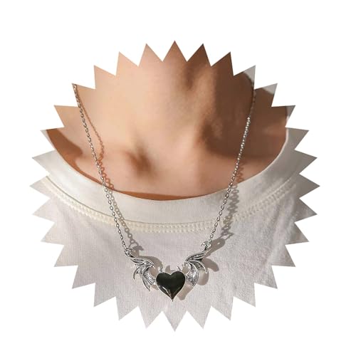 Inilbran Punk Herz Flügel Halskette Vintage Teufel Flügel Herz Choker Halskette Schwarz Herz Anhänger Halskette Harz Herz Anhänger Halskette Schmuck Für Frauen Und Mädchen von Inilbran