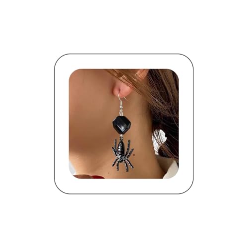 Inilbran Punk Onyx Spinne Ohrringe Schwarz Lange Spinne Baumeln Ohrringe Gothic Kristall Übertrieben Ohrringe Halloween Spinne Drop Statement Ohrringe Schmuck Für Frauen Und Mädchen von Inilbran