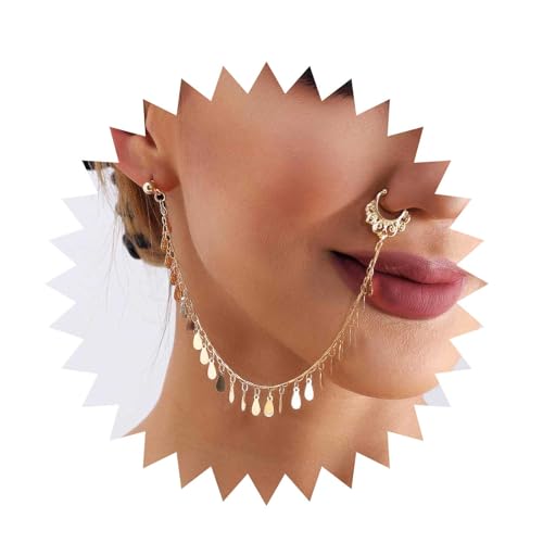 Inilbran Punk Quaste Kette Nasenring Vintage Pailletten Clip Auf Nasenring Gold Manschette Hoop Nasenring Ethnischen Nicht Durchbohrt Nase Ring Schmuck Für Frauen Und Mädchen von Inilbran