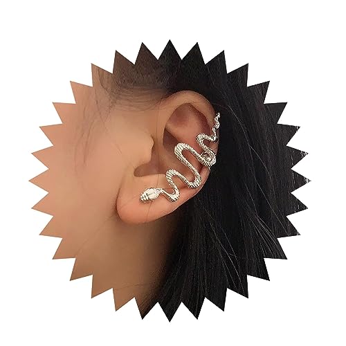 Inilbran Punk Schlange Ohrmanschette Ohrringe Silber Schlange Manschette Wrap Crawler Ohrringe Gothic Schlange Serpent Crawler Kletterer Ohrring Vintage Schlange Manschette Ohrringe Schmuck von Inilbran