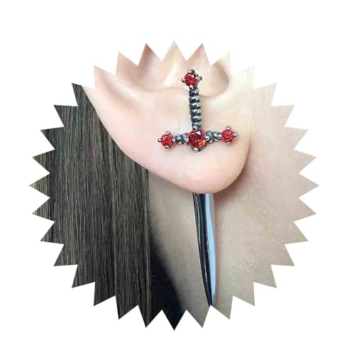 Inilbran Punk Schwert Schrauben Ohrringe Silber Schwert Ohrhaken Ohrringe Vintage Kristall Schwert Kreuz Ohrstecker Ohrringe Gothic Dolch Messer Halloween Kostüme Ohrringe Schmuck Für Frauen von Inilbran