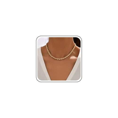 Inilbran Punk-Seilkette Halskette Choker Klobige Verdrehte Seilkette Halskette Italienische Seilkette Vintage Twist Seilkette Kette Dick Twist Link Kette Halskette Für Frauen (Gold) von Inilbran