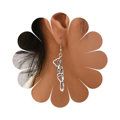 Inilbran Punk Skelett Ohrringe Silberne Skelett Totenkopf Ohrringe Gothic Totenkopf Haken Ohrring Minimalistisch Totenkopf Skelett Ohrringe Schmuck Für Frauen Und Mädchen Halloween Party Geschenke von Inilbran