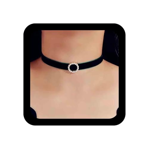 Inilbran Punk Wide Satin Choker Halskette Green Velvet Ribbon Halskette Choker Gothic Green Collar Halskette Vintage Circle Pearl Halskette Schmuck für Frauen und Mädchen von Inilbran