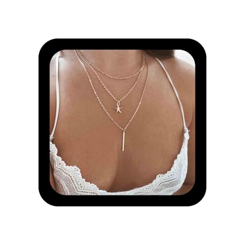 Inilbran Seestern Anhänger Halskette Kette Boho Geschichtet Stick Bar Halskette Choker Gold Seestern Kette Halsketten Vintage Lange Halskette Kette Schmuck Für Frauen Und Mädchen von Inilbran