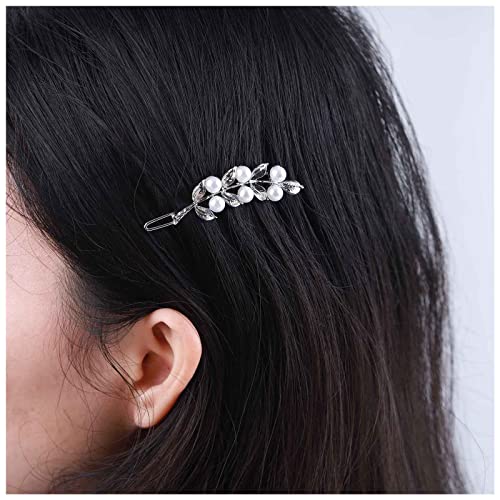Inilbran Vintage Perle Blatt Haarspangen Silber Perle Hochzeit Haarspange Clip Französisch Olivenblatt Perle Haarnadel Clip Perle Blatt Haarnadeln Dekorative Kopfbedeckung Perle Kopfclip Zubehör von Inilbran