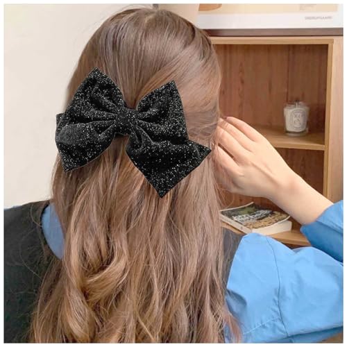 Inilbran Vintage Samtschleife Haarspange Große Samtschleife Barrette Winterband Kopfclip Barrette Große Kopfbedeckung Dekorative Haarschmuck Für Frauen Kopfschmuck (schwarz) von Inilbran