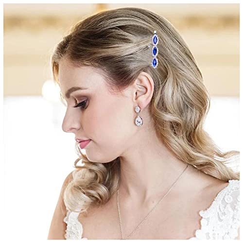 Inilbran Vintage Saphir Kristall Haarspange Barrettes Blau Kristall Hochzeit Haarspange Silber Kristall Haarspange Bling Cz Haarnadeln Haarspange Dekorative Bobby Pins Braut Haarzubehör (style B) von Inilbran