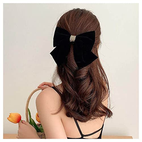 Inilbran Vintage Satinschleife Haarspangen Große Samtschleife Haarspangen Winterband Schleife Haarspange Haarspange Französische Schleife Haarspange Dekorativer Haarschmuck für Frauen(Schwarz 1) von Inilbran