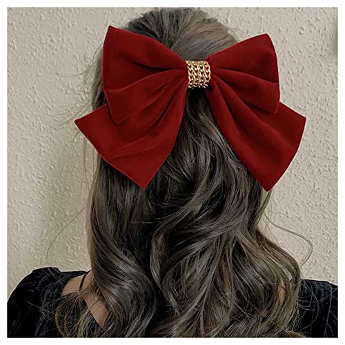 Inilbran Vintage Satinschleife Haarspangen Große Samtschleife Haarspangen Winterband Schleife Haarspange Haarspange Französische Schleife Haarspange Dekorativer Haarschmuck für Frauen (Rot 1) von Inilbran