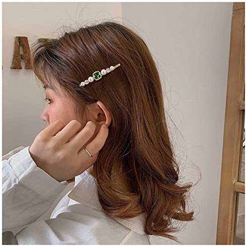 Inilbran Vintage Smaragd Kristall Haarspangen Grün Smaragd Haarspangen Barrette Gold Kristall Perle Haarnadel Barrette Glänzend Cz Perle Haarnadeln Haarspange Dekorative Bobby Pins Kristall Hochzeit von Inilbran