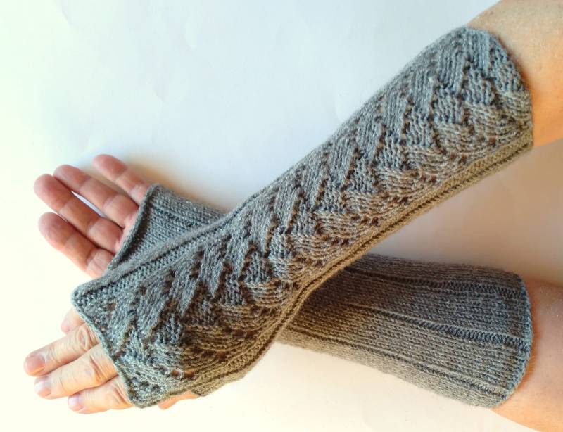 Fingerlose Handschuhe Lange Grau 11 "Armstulpen Armstulpen Acrylwolle von Initasworks