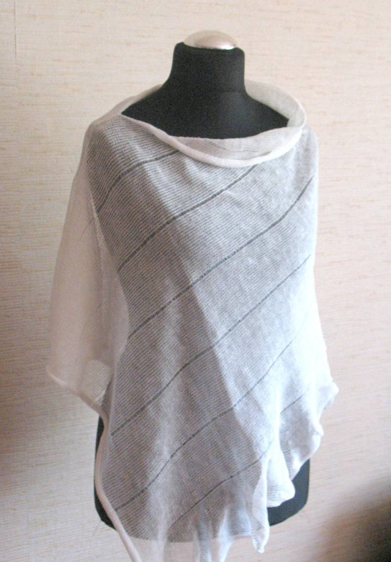 Leinen Schal Umhang Kleidung Weiß Gestreift/Für Frauen von Initasworks
