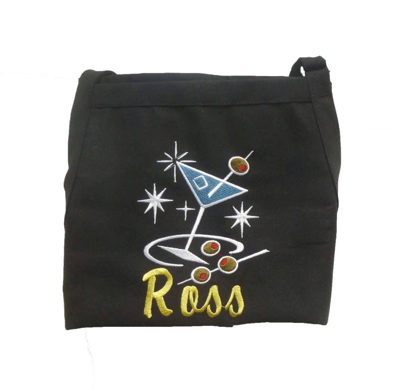 Retro Personalisierte Bestickte Schürze Mit Martini - Ihre Farbwahl von InitialImpressions